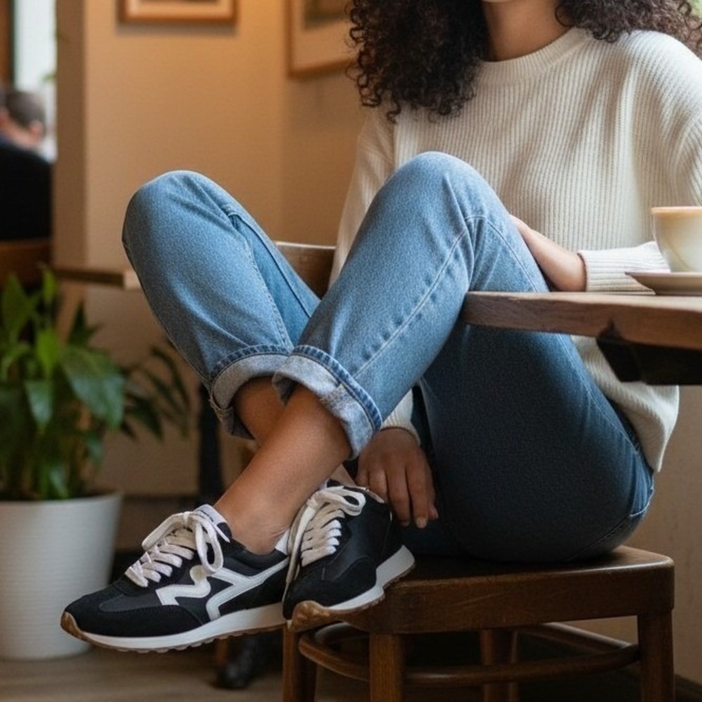 Steve Madden Chime Black White Suede Lug Sole Sneakers Womens